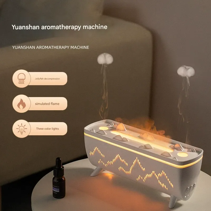 New simulated flame aromatherapy machine desktop ultrasonic double spray humidifier home fragrance sprayer