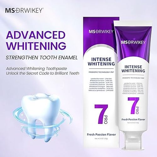 MSDRWIKEY 2-Pack 7-Pro Whitening Toothpaste | Deep Whitening & 7 Probiotics for Oral Health | Purple Beads for Extra Freshness | Fluoride-Free