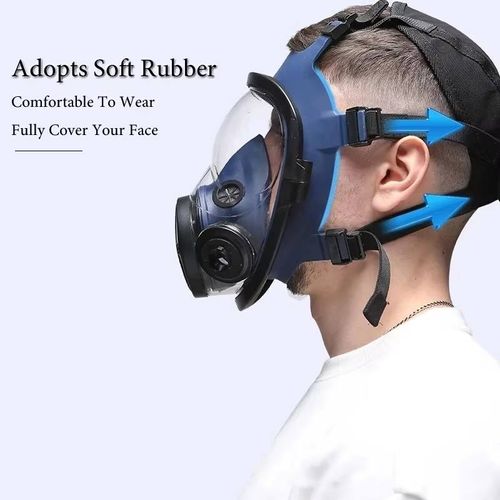 Gas mask providing full face protection for painting, sanding, dust, smoke, pesticides, chemical gases, and toxic fumes.
