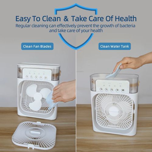 Ultra-Quiet 5-Blade USB Desk Fan with Mist Spray & Humidifier - 3-in-1 Cooling Fan for Office, Study Room, 7-Speed Adjustable, 12H Battery Life, Portable Personal Fan (LED Display)