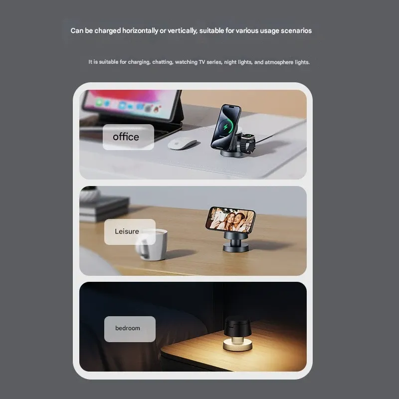 Night light three-in-one magnetic wireless charger suitable for Apple mobile phone earphone watch charging stand