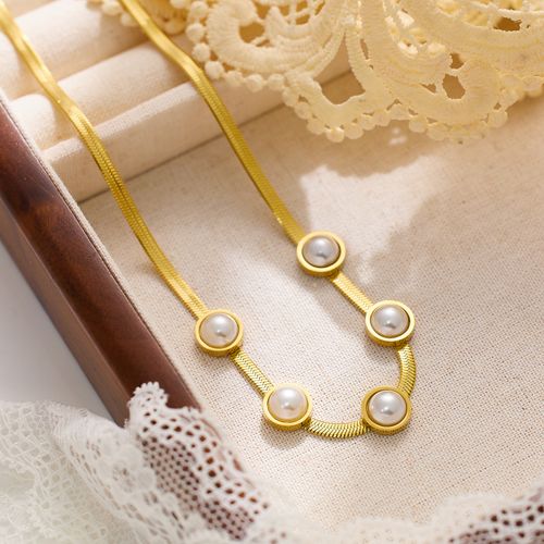 French Vintage Necklace for Women - Elegant Gold Chain with Pearl Pendant | Hypoallergenic Stainless Steel | Minimalist Layering Jewelry Gift for Valentine's Day