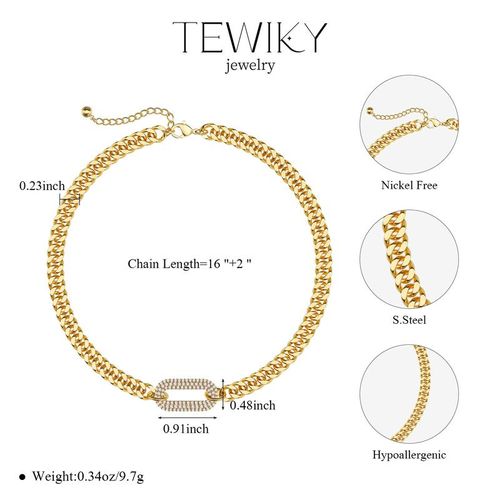 Tewiky Cuban Link Chain Necklace with Zircon Clasp for Men Women Trendy 16 Inch Zirconia Cross Pendant Jewelry Gift for Black Friday Christmas