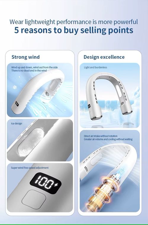 Portable Outdoor Hanging Fan with Large Battery USB Power Three Speed Wind Foldable Bladeless Design for Home Car Hotel Use