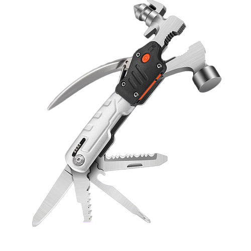 Outdoor camping multi-functional stainless steel claw hammer, round head woodworking hammer, emergency installation tool hammer.