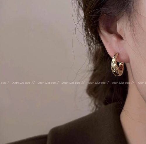 Irregular texture, fashionable, cool and simple metal earrings, high-end geometric gold, luxurious and versatile, fashionable circle shape