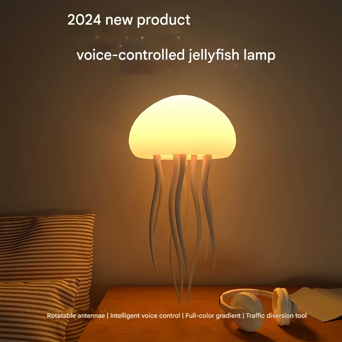 Smart voice-controlled jellyfish lamp atmosphere lamp night light smart tentacles colorful gradient desktop small ornaments