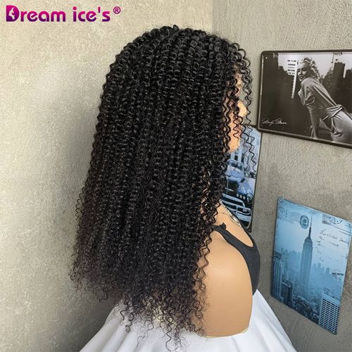 Long Kinky Curly 4X4 Lace Closure Human Hair Wig Premium Curly Blend Hair Front Lace Wig With Baby Hair for Black Women