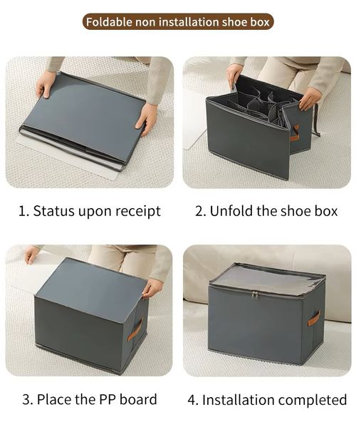 Foldable Space-saving Storage Container Closet Fabric Shoe Storage Bins Shoe Organizer Box with Clear Cover