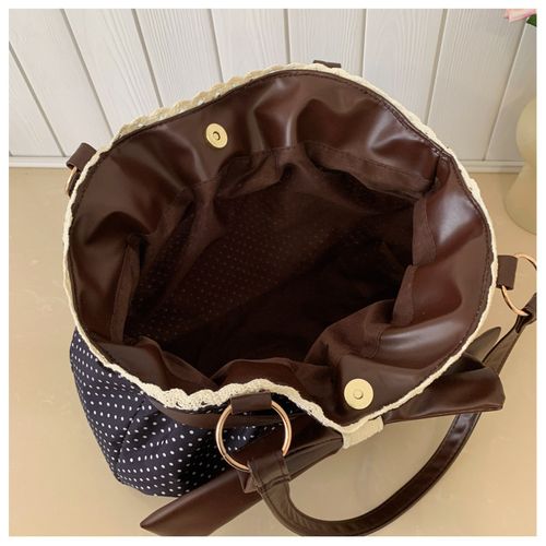 Polka-Dot, High-Capacity Women's Shoulder Bag — Versatile Commuter Style with Bow and Lace Accents