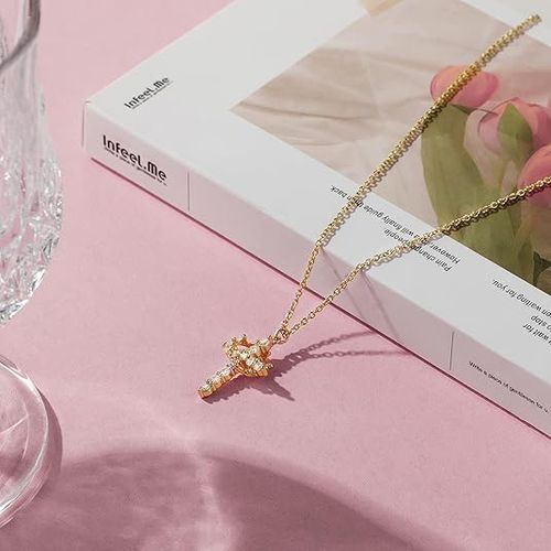 Silver Gold Cross Pendant Choker Necklace for Women Girls Cross Necklaces with Rotatable Crown Fashion Jewelry Wholesale