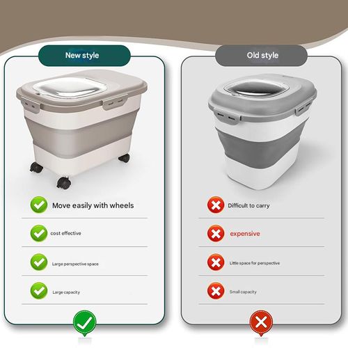 New foldable pet grain storage barrel sealed barrel wheel type moisture-proof rice barrel large capacity storage box