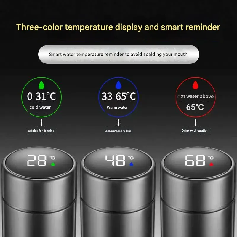 Smart temperature display 304 stainless steel business gift straight cup digital display temperature measurement water cup engraved temperature display smart insulation cup