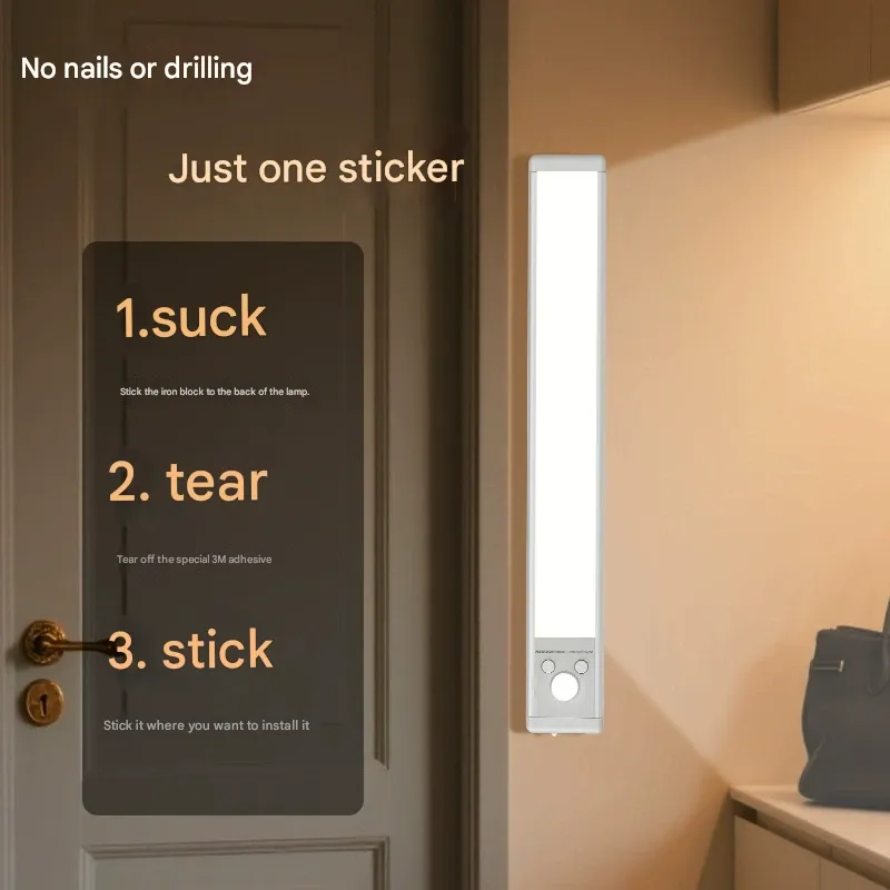 30cm Smart LED Human Body Induction Light Strip Rechargeable Self-Adhesive Night Light Table Lamp Wardrobe Wine Cabinet Cabinet Light