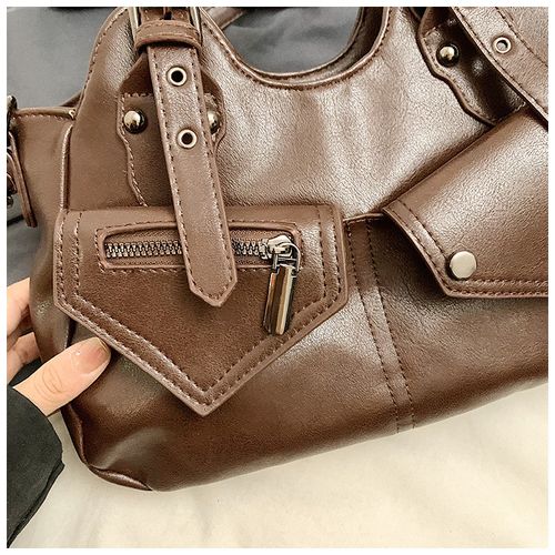 Retro European and American large capacity tote bag 2025 new handbag messenger bag splicing women's bag simple soft leather underarm bag