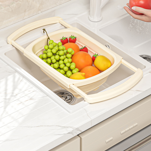 Large Capacity Quick Draining Manual Operation Foldable Expandable Kitchen Accessory Food-Grade Plastic Drain Basket