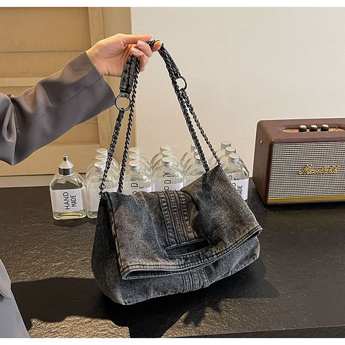 Denim bag women's 2025 new fashion large capacity chain shoulder bag high-end commuter tote bag