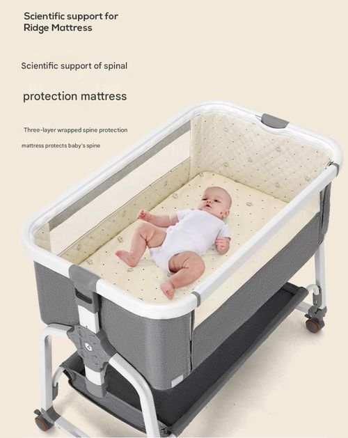 Baby bed splicing bed multifunctional baby bed foldable movable height adjustable cradle bed newborn portable