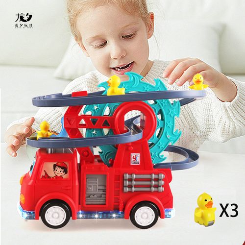 Hot Sale Rubber Duck Ferris Wheel Track Toy｜360° Electric Rotating & Gliding with LED Lights & Music｜Fire Truck Theme Kids Toys｜Best Gift for Boys & Girls Birthday