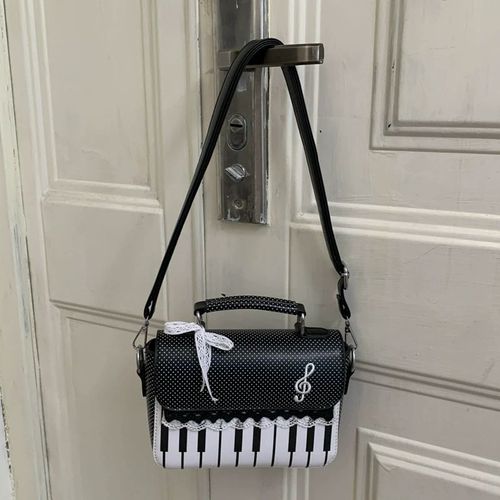 Small square handbag with piano design, a high-end, unique design shoulder and crossbody bag for women.