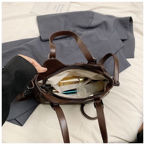 Retro European and American large capacity tote bag 2025 new handbag messenger bag splicing women's bag simple soft leather underarm bag