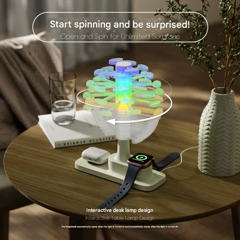 New Spiral Tree Wireless Charging Desk Lamp, LED Light, Creative Home Decor, Wireless Charging Bedside Lamp for Phones and Watches