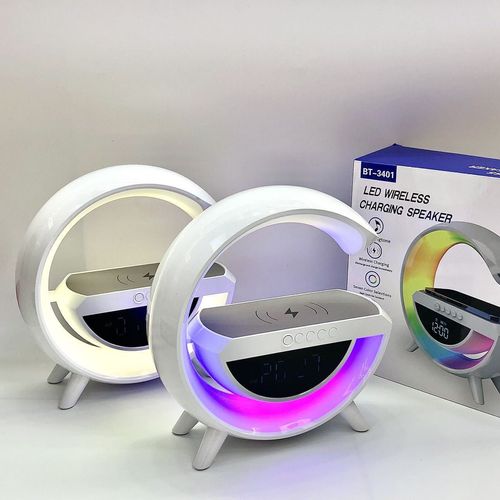 Hot Sale! G2301 Bluetooth Speaker with BT-3401 Wireless Charger, RGB Mood Light & Digital Clock | Universal for Car, Desk,  Fast Charging