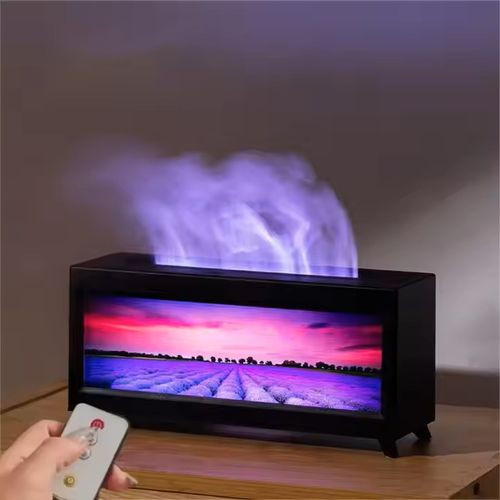 Fireplace Aromatherapy Diffuser 3D Painting Simulation Flame Essential Oil Aromatherapy Diffuser Colorful Flame Large Fog Air Humidifier with Color Night Light