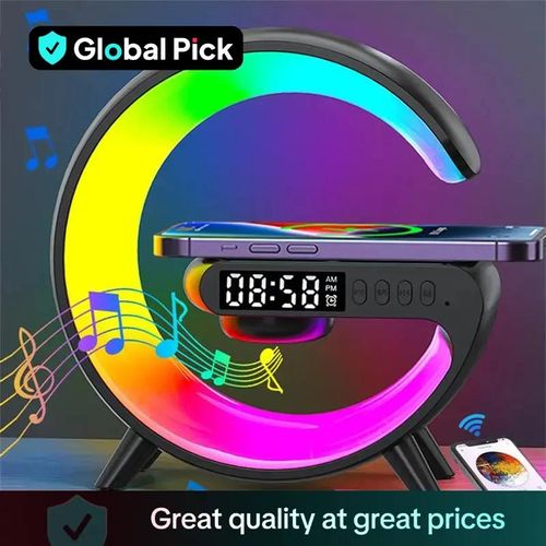 RGB Night Light Lamp Multifunctional Wireless Speaker, Multifunctional Wireless Speaker with Alarm Clock, Wireless Charger Station Pad for iPhone, Samsung, Xiaomi, Huawei