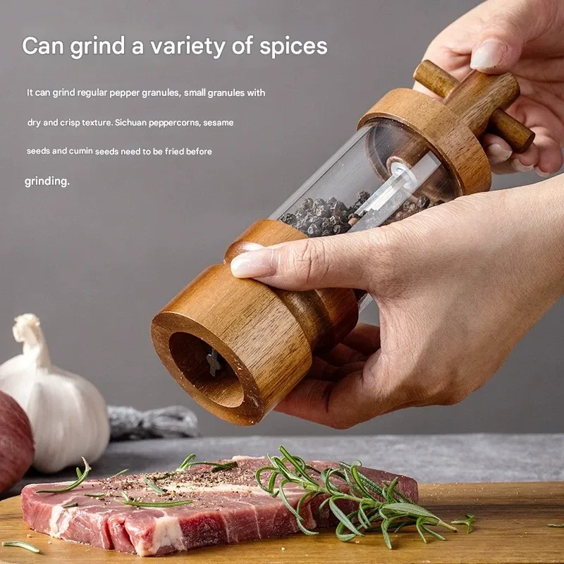 Manual black pepper grinder transparent acrylic pepper jar adjustable coarse and fine pepper seasoning bottle