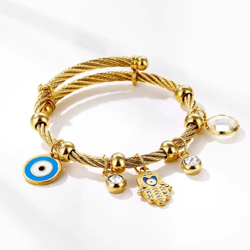 Vintage Style Women Jewelry Gift Accessories Bohemian Diamond Palm Eye Multi Pendant Gold Stainless Steel Bracelet Woman