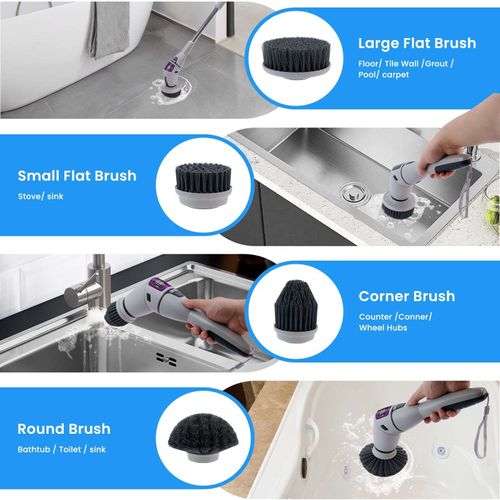 10-in-1 Electric Household Cleaning Brush, Rechargeable, Cordless, Rotating, for Bathroom and Kitchen Cleaning