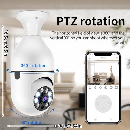 Pet & Baby Monitor Bulb Camera, 2.4G WiFi Wireless, App Controlled Camera, 360° Rotation, Full Color Night Vision, Smart Human Detection, Two-Way Audio, E27 Easy Installation for Indoor Family Care