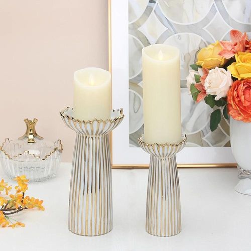 New Chinese Style Golden Line White Ceramics Vases,white porcelain with gold candle holder