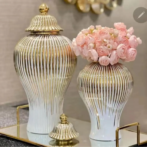 New Chinese Style Golden Line White Ceramics Vases,white porcelain with gold candle holder