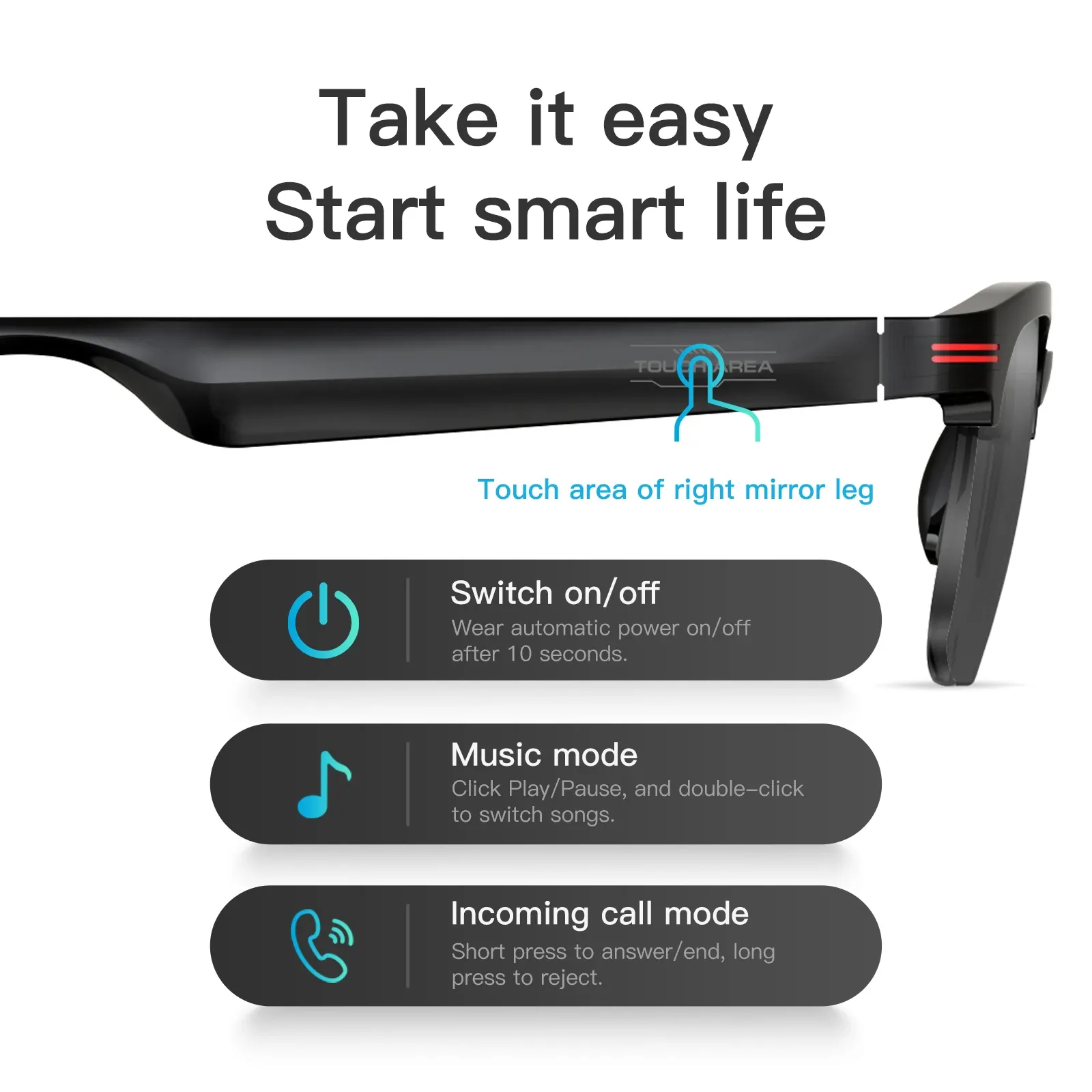 New GS200 Smart Glasses Wireless Call Music Playback Half Frame Sunglasses With Blue Light UV Protection IP67 Waterproo
