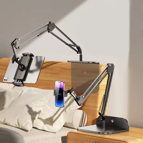 Innovation clip-free enhanced stability hidden bedside retractable mobile phone stand tablet holder for sofa bed