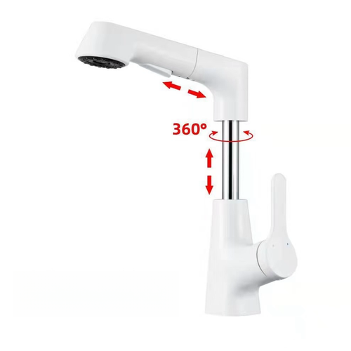 Hot and Cold Water Mixer Taps Single Hole 360 Rotation Spring Pull Down Spray Stainless Steel Kitchen Sink Fauce