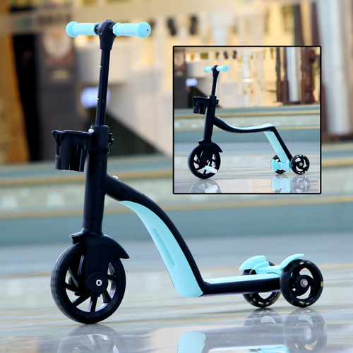 Multifunctional 3-in-1 kick foot scooter, kids' scooter with flashing PU wheels, a toy for babies and young children.