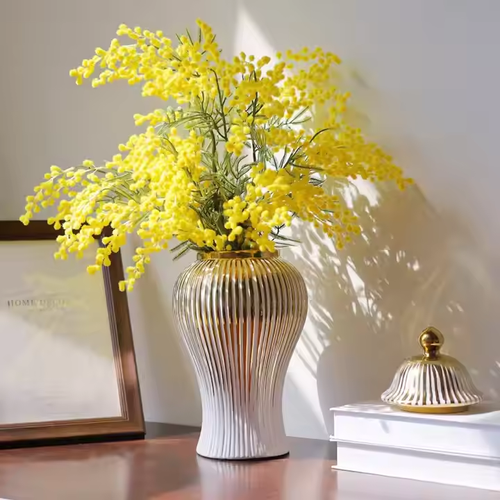 New Chinese Style Golden Line White Ceramics Vases,white porcelain with gold candle holder