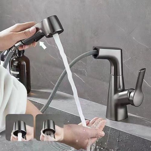 Hot and Cold Water Mixer Taps Single Hole 360 Rotation Spring Pull Down Spray Stainless Steel Kitchen Sink Fauce