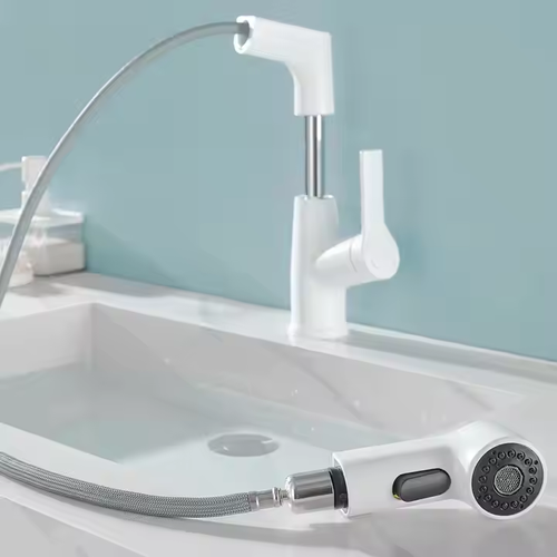 Hot and Cold Water Mixer Taps Single Hole 360 Rotation Spring Pull Down Spray Stainless Steel Kitchen Sink Fauce