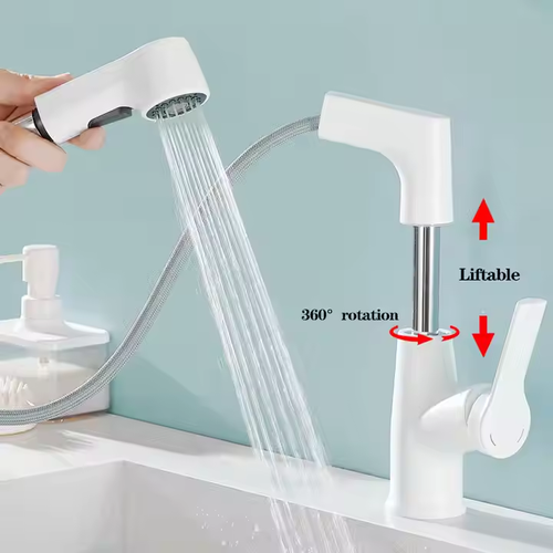 Hot and Cold Water Mixer Taps Single Hole 360 Rotation Spring Pull Down Spray Stainless Steel Kitchen Sink Fauce