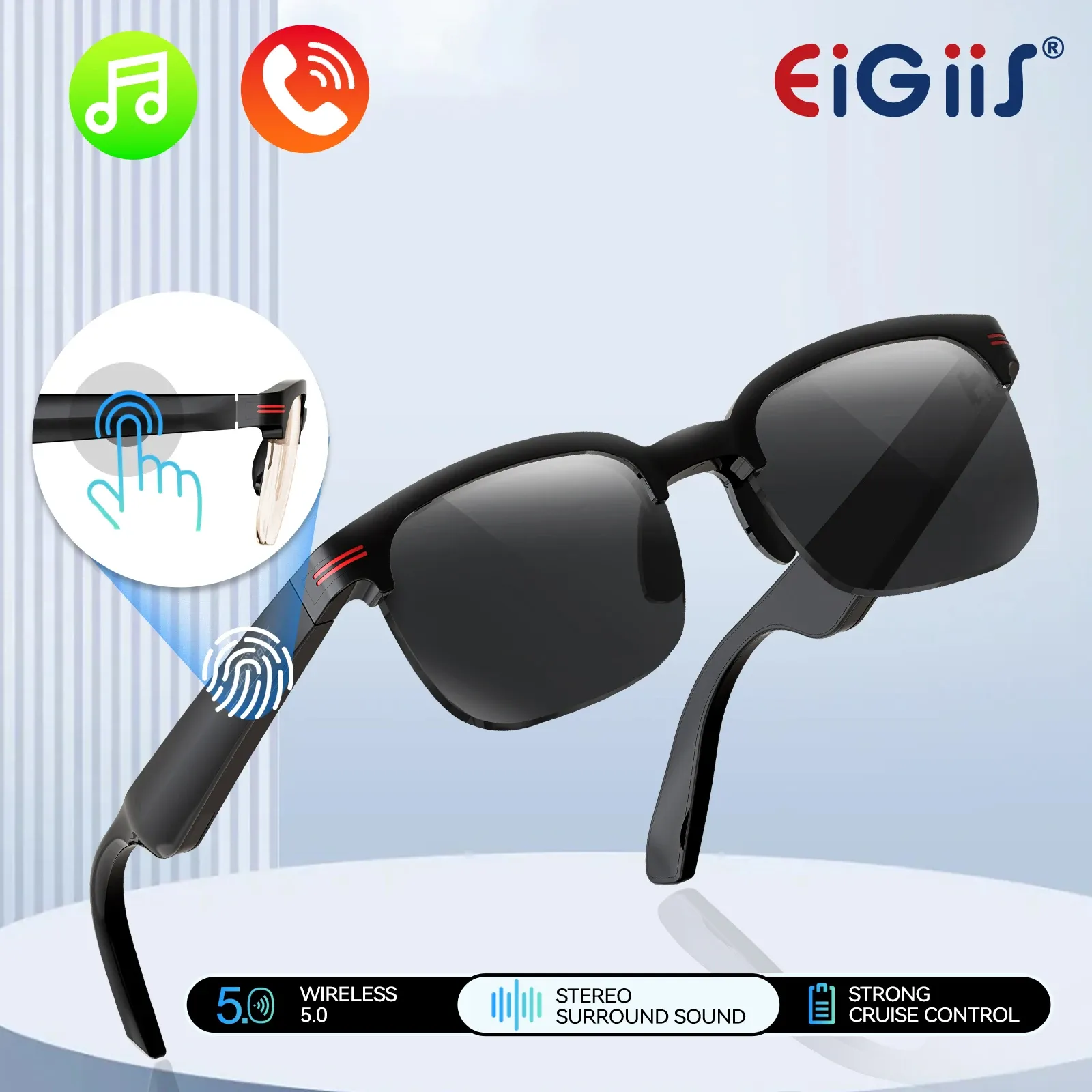 New GS200 Smart Glasses Wireless Call Music Playback Half Frame Sunglasses With Blue Light UV Protection IP67 Waterproo