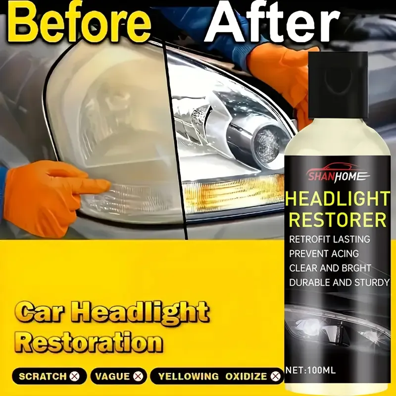 Shanhome Headlight Restoration Kit for Cars , Scratch & Oxidation Remover, Prevents Yellowing, Enhances Clarity and Brightness, 3.38oz