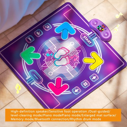 Interactive Dance Mat for Kids Ages 4-8, Light-Up Arrows, Wireless Bluetooth, Adjustable Volume, 4 Game Modes, Rechargeable Battery