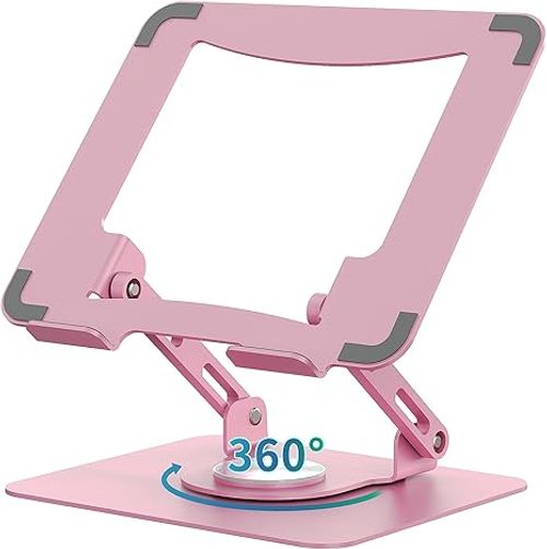 Laptop Stand with 360° Rotating Base  Ergonomic Computer Riser for Desk  Adjutable Height Muti-Angle  Foldable Laptop Mount  Stable Metal Holder Support 10-15.6  Notebook PC Silver Grey