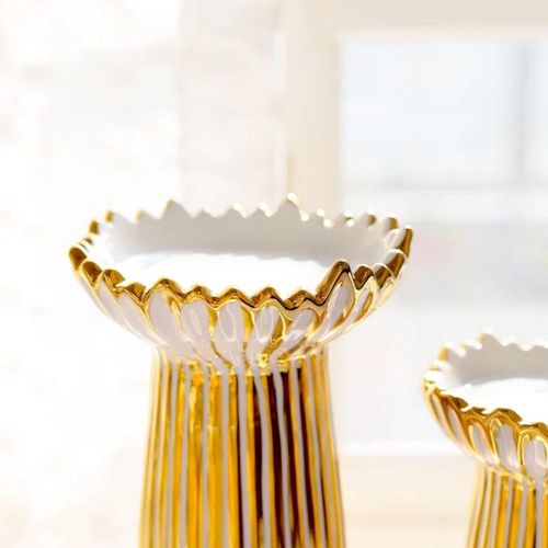New Chinese Style Golden Line White Ceramics Vases,white porcelain with gold candle holder