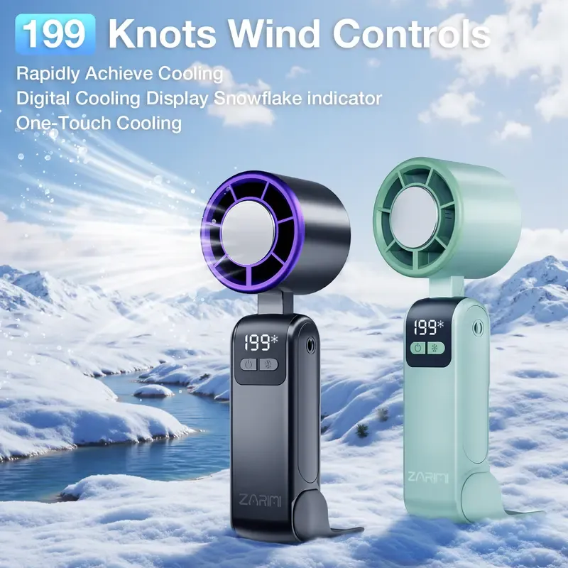 Mini Handheld Fan with LED Display – Powerful Wind, USB Rechargeable, Stylish & Ultra-Portable Personal Fan for Travel, Office, Home