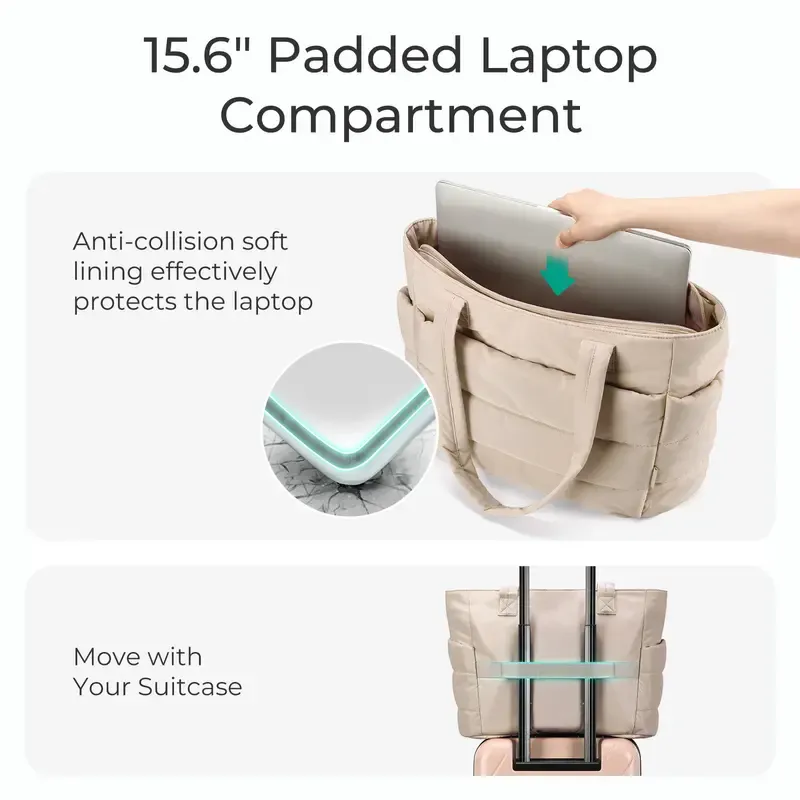 Puffy Bubble Tote Bag 3 Sizes for Women Quilted Laptop Shoulder Handbag, Lightweight Work Tote with Multiple Compartments for Travel & Work Organize Zipper Closure Durable Tote bag